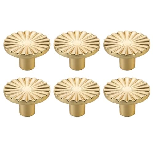 Pidynx 6 Pack Gold Drawer Knobs 118 Inch 30mm Cabinet Knobs Zinc Alloy Brushed Gold Pulls and Knobs for Dresser Drawers Fanshaped Style Cupboard Knob with Screws Furniture Hardware