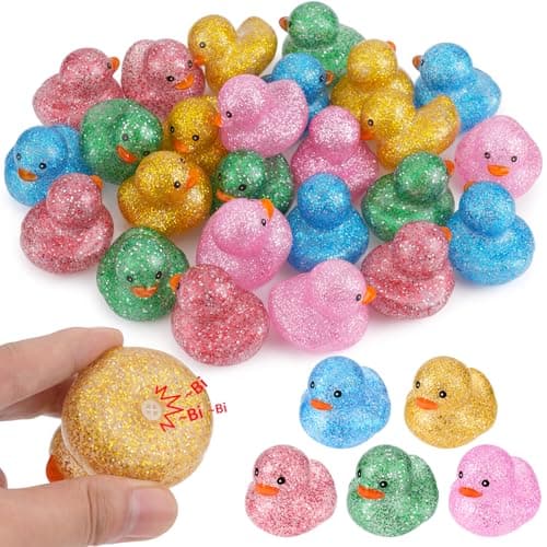 25Pcs Mini Glitter Rubber Ducks Bath Toys Bathtub Floating Squeaky Duck Bulk Baby Preschool Bath Toy for Baby Shower Infants Kids Toddler Birthday Party Decoration Gift Large