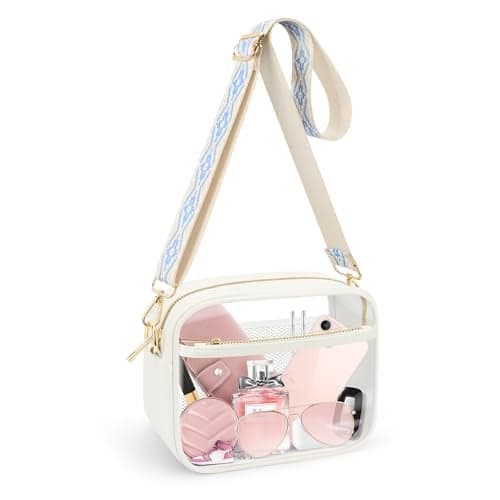 KETIEE Clear Bag for Stadium Events, Clear Crossbody Bag Stadium Approved Clear Purses for Women with Front Pocket, Mesh Pouch and Adjustable Strap for Concerts Game Day (Beige)