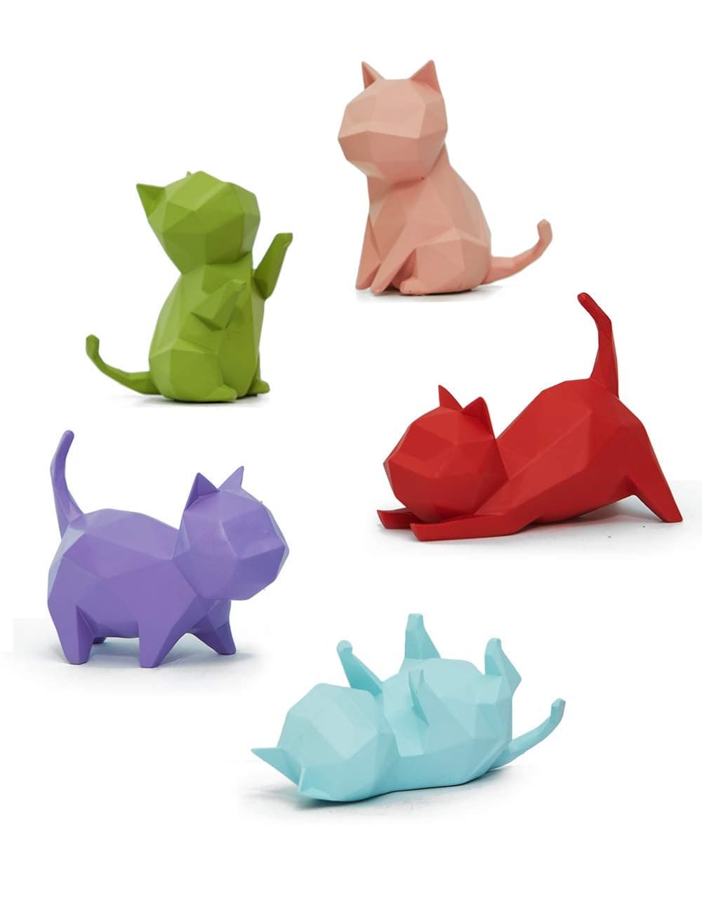 HAUCOZE 5pcs Cat Sculpture Statue Geometric Gifts Figurine Modern Arts Decor Polyresin