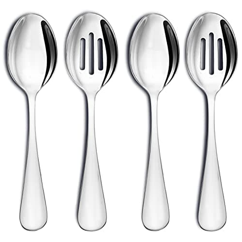 VIVANI 4-Piece Stainless Steel Buffet Serving Spoons Set, Include 2 Serving Spoons and 2 Slotted Spoons for Buffet, Banquet, Cooking, and Kitchen, Dishwasher Safe, 8.5 Inches