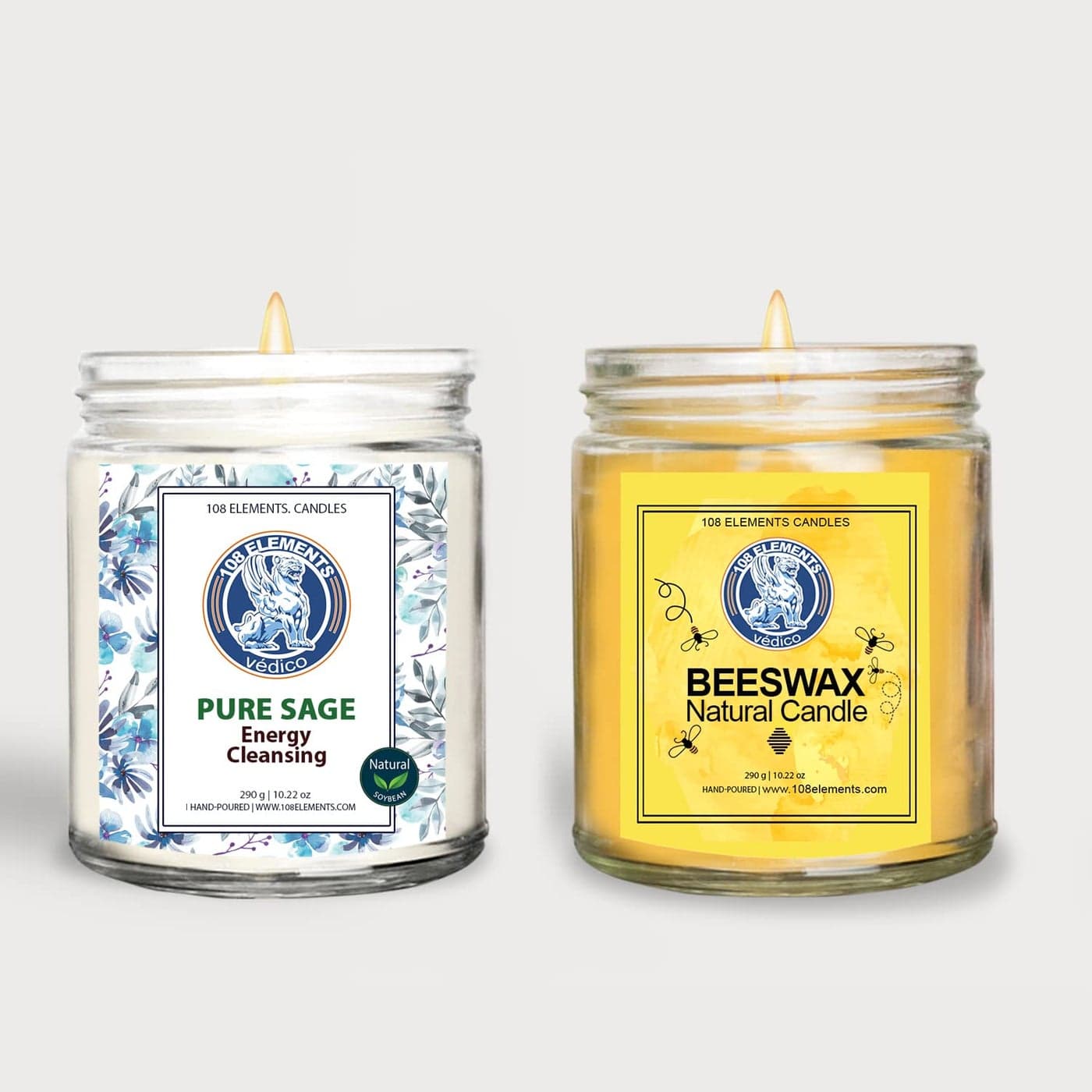 108 ELEMENTS Pure White Sage Candle for House Energy Cleansing Beeswax Candles emit Negative ions purify Cleanse Improve air Quality Pure Sage Candles Beeswax Candle