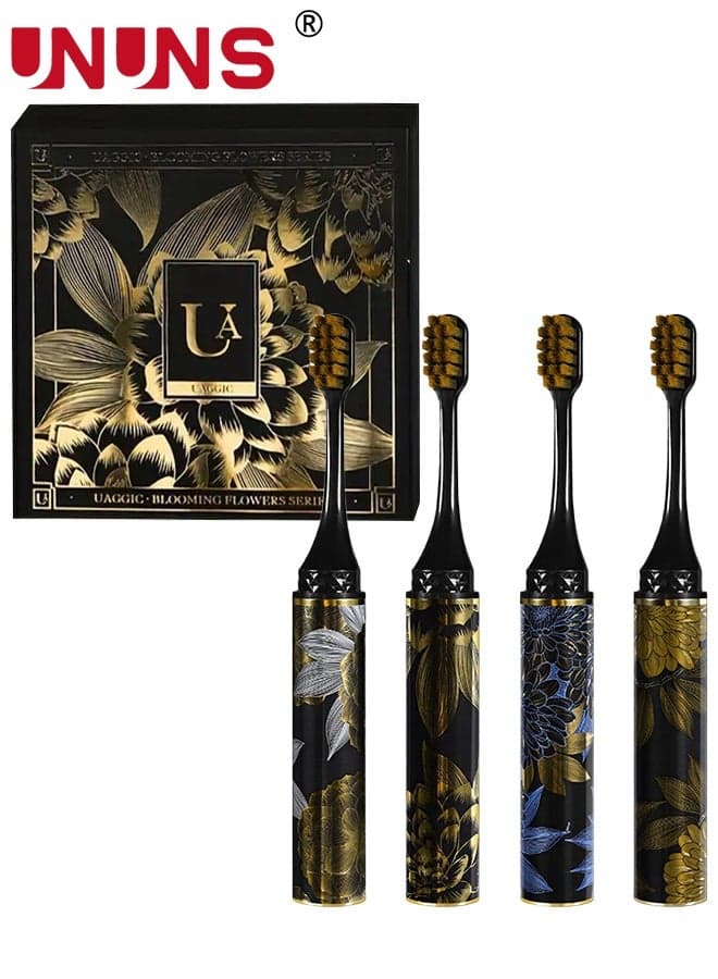 4pcs Toothbrush Set,Black Golden Toothbrushes,Toothbrushes Gift Box,Ultra Soft Toothbrush,Manual Toothbrushes with Extra Soft Bristles for Deep Cleaning Oral Care,Home & Travel,Gift Box
