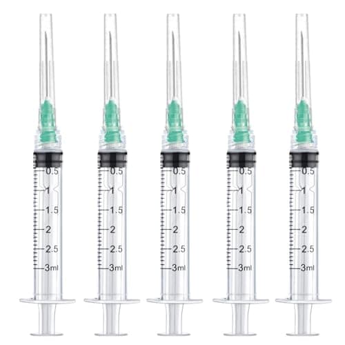 50 Pack 3ml/cc Disposable Luer Lock Lab Syringes with 21Ga 1.0 Inch Needle , Individually Sealed Packed