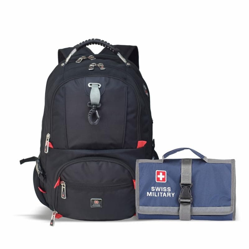 Swiss Military Laptop Backpack 31L & Storage Organizer Combo| Separate Compartment To Keep Files & Folders | Multi-Functional Elastic Holders, Mesh Pockets, Slots for SIM Cards