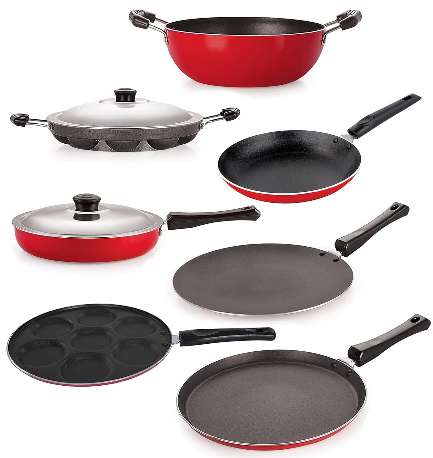 Nirlon 3 Layer Non-Stick Coated Kitchenware Combo Set Offer with Stainless Steel Lid, Bakelite Handle