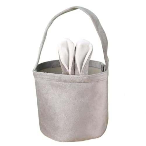 Easter Basket Seersucker Egg Hunt Bunny Baskets with Cute Rabbit Ears Easter Party Gifts Gray