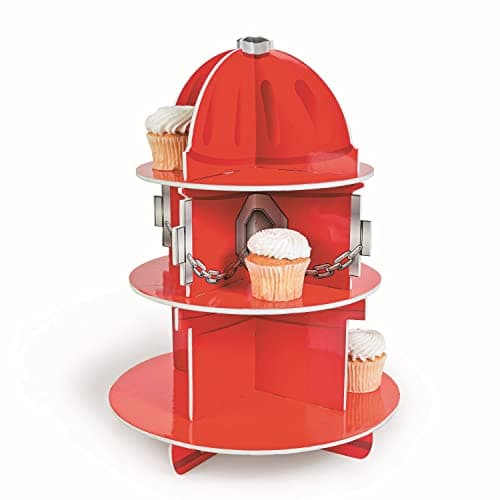 Fun Express Fire Hydrant Cupcake/Dessert Holder (3 Tiers) | Fire Truck | Fireman | Fire Fighter | Themed Birthday Party Supplies & Decor | Fire Department Event - Red