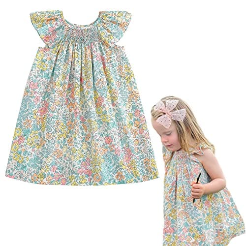 Simplee kids Baby Floral Dress Toddler Smocking Dress Little Girls Casual Dress Floral Print Sundress for Spring Summer 12M-6T
