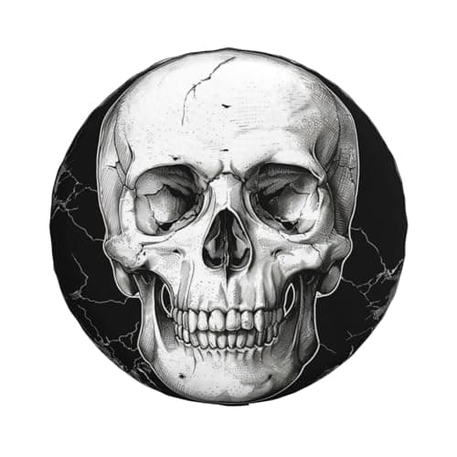 Skull Spare Tire Cover Universal Wheel Tire Cover Funny Skull Skeleton Tire Protectors for Trailer RV SUV Truck Camper 15 Inch