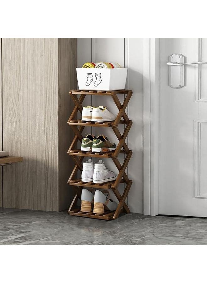 Shoe Rack, Bamboo Foldable Shoes Organizer Free Standing Shelf for Entryway, Closet, Bedroom, Hallway, | Natural | Functional | Multifunctional Shoe Rack (Wood Color) 5 Layers