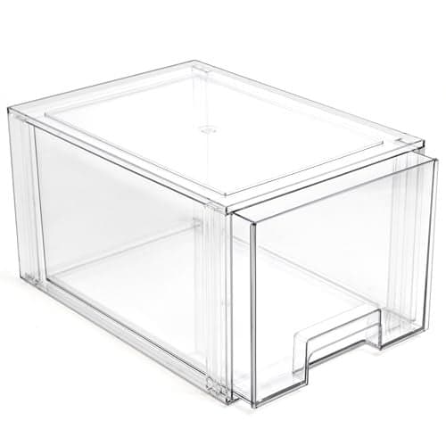 BINO Stackable Storage Drawers Tall Large Clear THE CRATE COLLECTION Storage Bins With Drawers Bathroom Organizers Under Sink Organizer Vanity Cabinet Home Organization