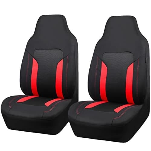 CAR PASS Bucket Car Seat Cover Breathable 3D Air Mesh100 Sporty Fabric Front Seats Airbag Compatible Universal Fit Automotive SUV Truck Sedan Vans Women High Back Two Front 2 Piece Black Red