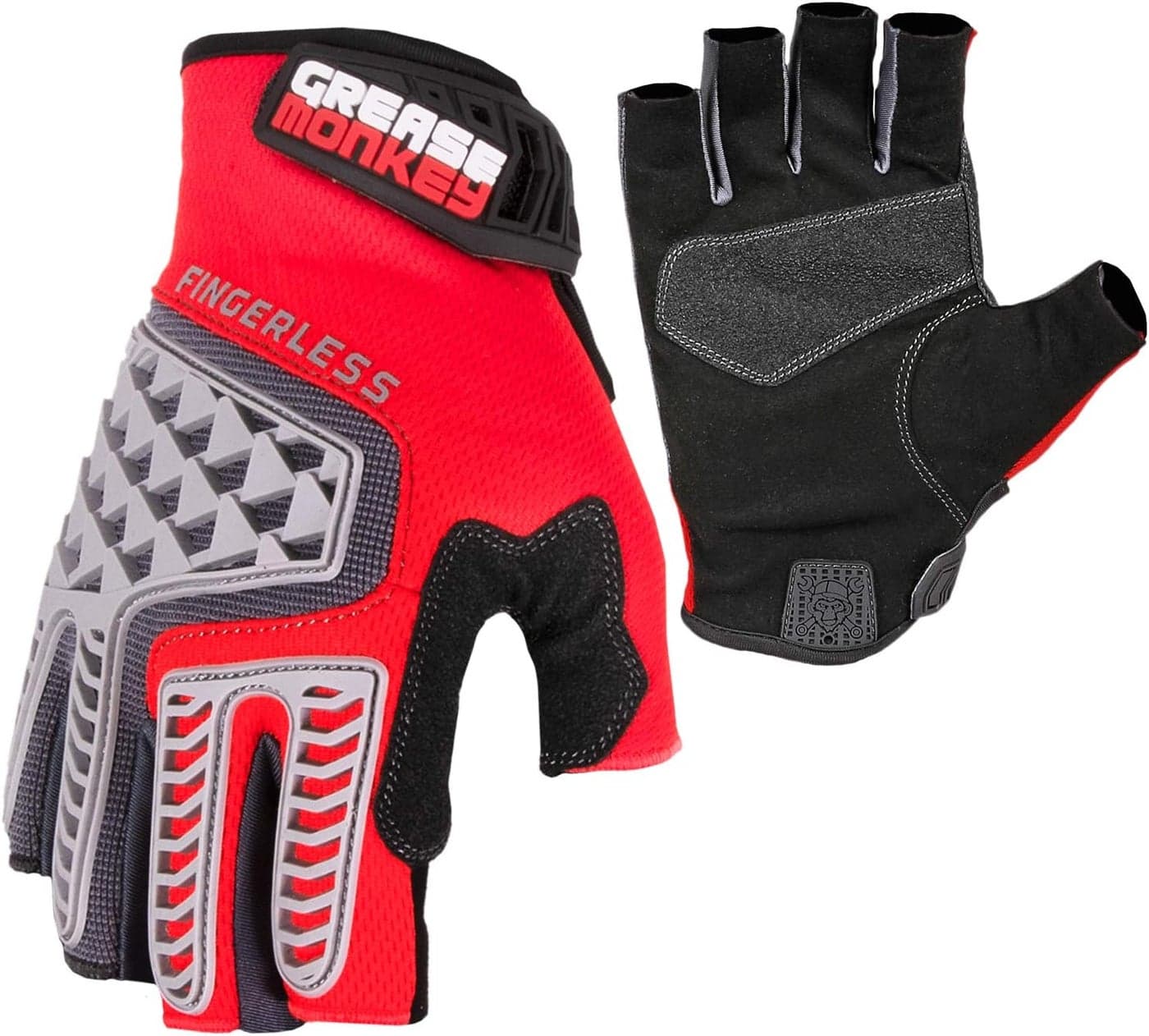 Grease Monkey Pro Fingerless RhinoFlex Mechanic Gloves - Red