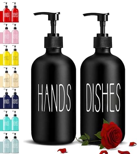 COHOSEGE Glass Soap Dispenser Set 2 Pack,Contains Hand and Dish Soap Dispenser.Premium 16 Oz Black Kitchen Soap Dispenser Set for Kitchen Sink and Farmhouse Decor