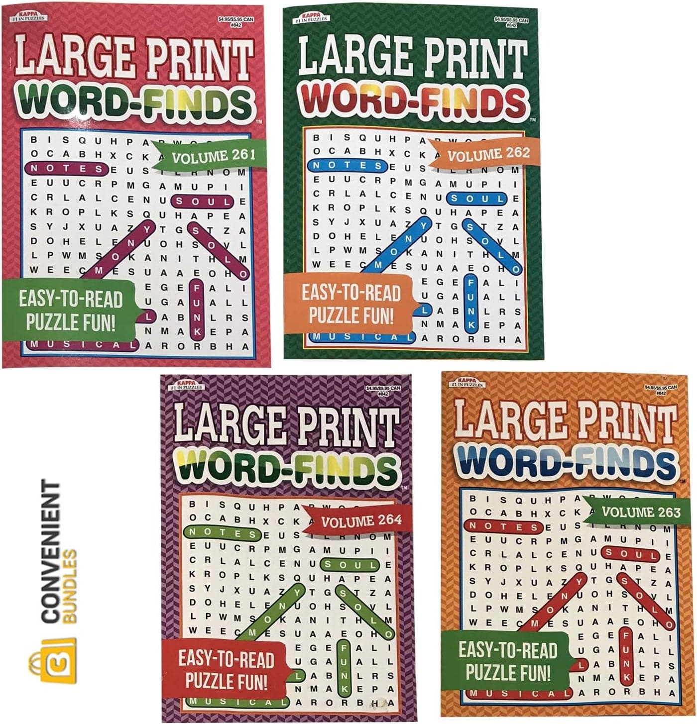 Word Search Puzzle Book Bundle 4Pack Bundle EasytoRead Large Print 80 Challenging Searching Games Each Men Women Adults Seniors Less Eye Fatigue Strain