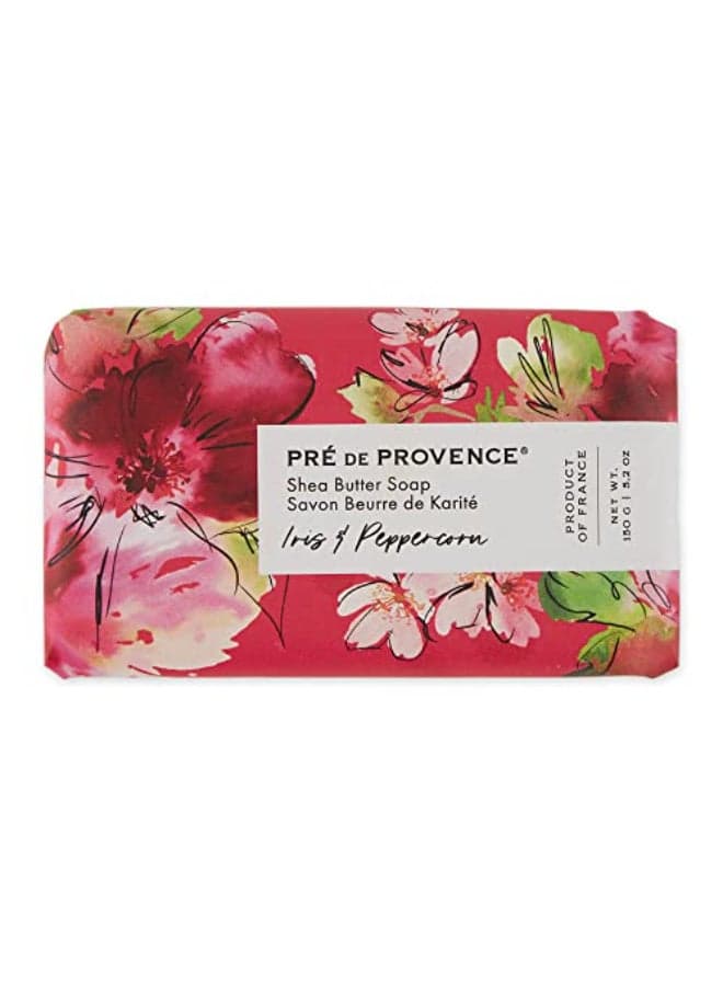 Pre de Provence Wrapped Artisanal Soap Bar Organic Shea Butter Enriched Natural French Skincare Quad Milled for a Rich Smooth Lather Iris Peppercorn 150 Gram