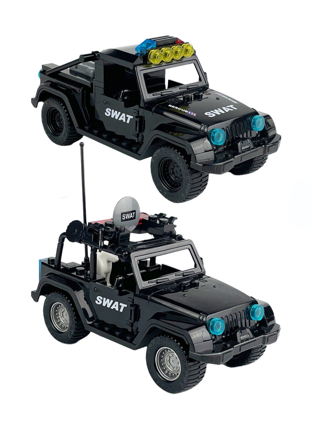 Children's Black Police Car, Black Patrol Car Model Small Particle Building Blocks Toy Ornaments