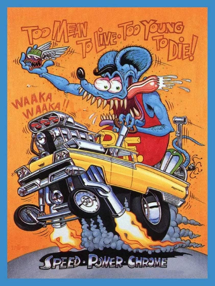 Wisesign Too Mean to Live Too Young to Die Rat Fink Ed Roth Big Daddy Daddy Roth Metal Sign 8X12 Inches Funny Retro Signs