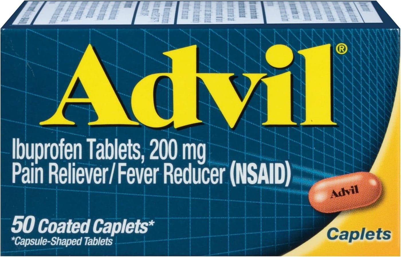 Advil Pain Reliever and Fever Reducer, Pain Relief Medicine with Ibuprofen 200mg for Headache, Backache, Menstrual Pain and Joint Pain Relief - 50 Coated Caplets