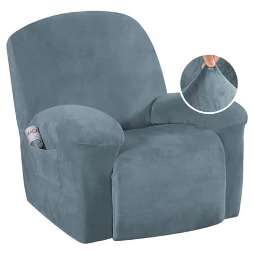 H.VERSAILTEX High Stretch Recliner Chair Covers Large Size Oversized Plush Chair Slip Covers with Arms 1-Piece Furniture Protector Couch Soft with Elastic Bottom Non Slip(Recliner, Stone Blue)