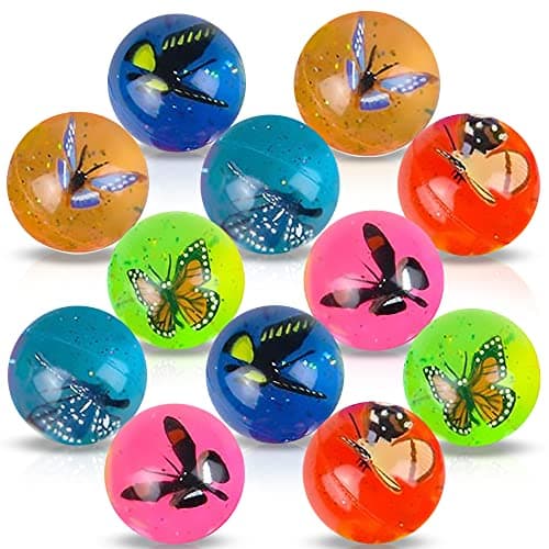 ArtCreativity Butterfly High Bounce Balls, Set of 12, Balls for Kids with 3D Butterfly Inside, Outdoor Toys for Encouraging Active Play, Party Favors and Pinata Stuffers for Boys and Girls