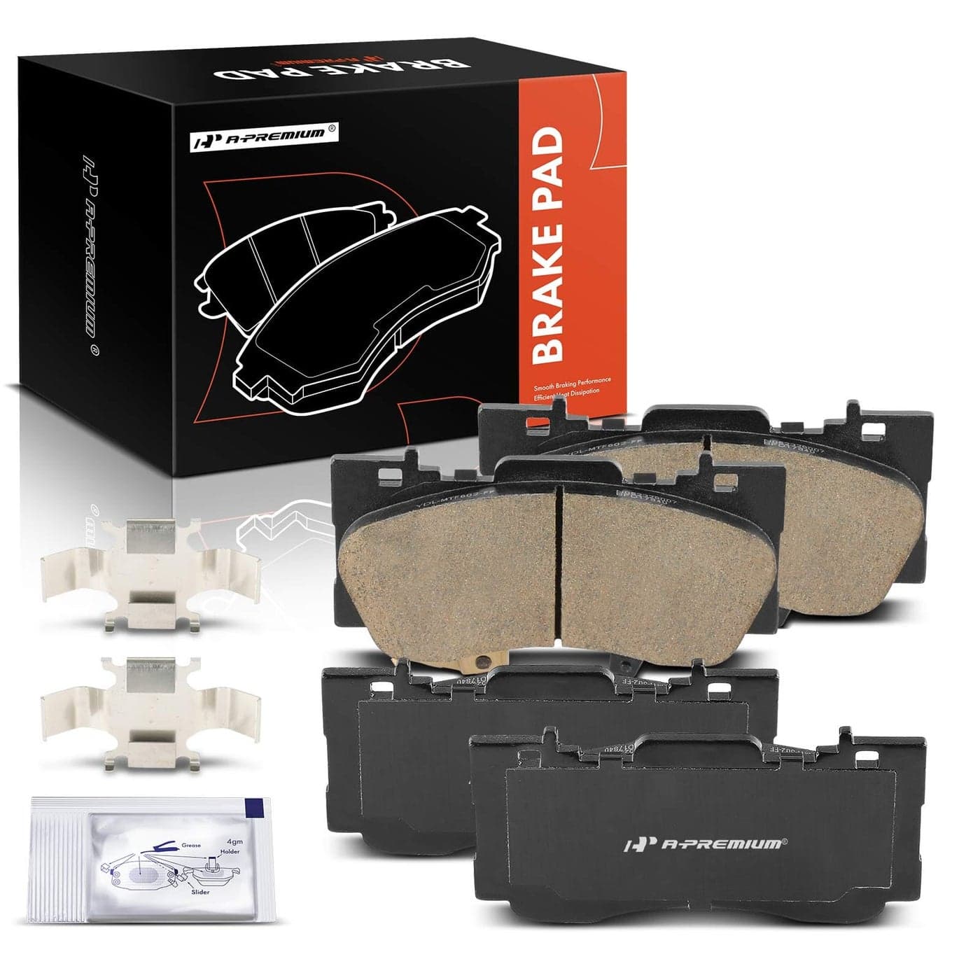 APremium 4 Pcs Front Ceramic Disc Brake Pads Set Compatible with Ford Mustang 2015 2016 2017 2018 2019 2020 2021 2022
