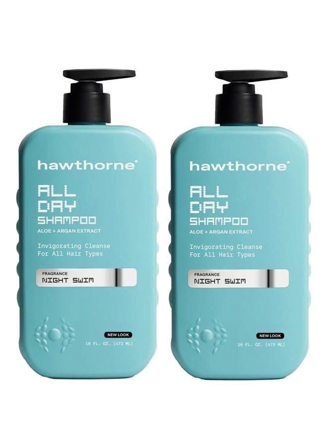 All Day Men's Shampoo. Sulfate Free, Paraben Free, Mens Natural Shampoo With Argan and Coconut Oil. For Stronger, Moisturized, Healthier Hair. Night Swim Cologne Scent. 16 fl. oz. 2-Pack.