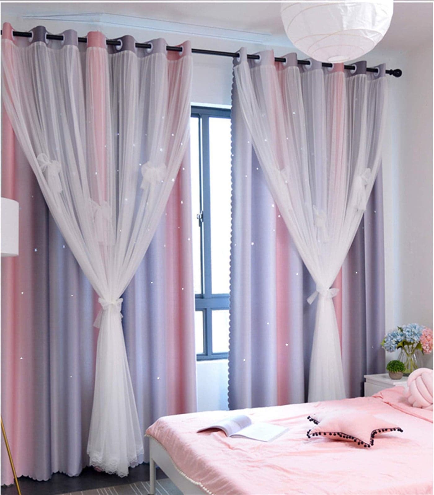 YANCORP 96 inch Length Room Darkening Blackout Pink Grey Rainbow Curtains for Girls Bedroom Kids Room Ombre Window Panels Living RoomPink Grey W52 X L96inch