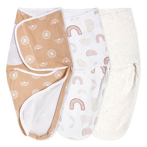 aden + anais Essentials Easy Swaddle Wrap Quick Change with Bottom Zipper, Snug Cotton Knit Baby Wrap Swaddle Blanket for Newborns, TOG 1.0, 3-Pack, Keep Rising, 0-3 Months, Small/Medium