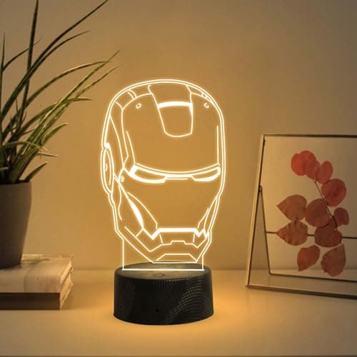 GIFTMEBAZAR 3D Illusion Ironman987 Acrylic Led Lamp Warm White Light & On/Off Touch Button | USB Cable | Avengers Night lamp for Home & Kids Room Decor Light
