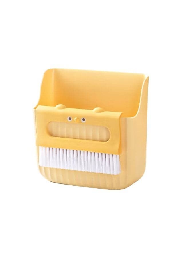 Cleaning Broom and Dustpan Set Portable Small Sweeper with Handle Yellow Plastic Hand Broom for Desktop Car Vent and Countertop Cleaning Multi-Function, 16x6x17cm