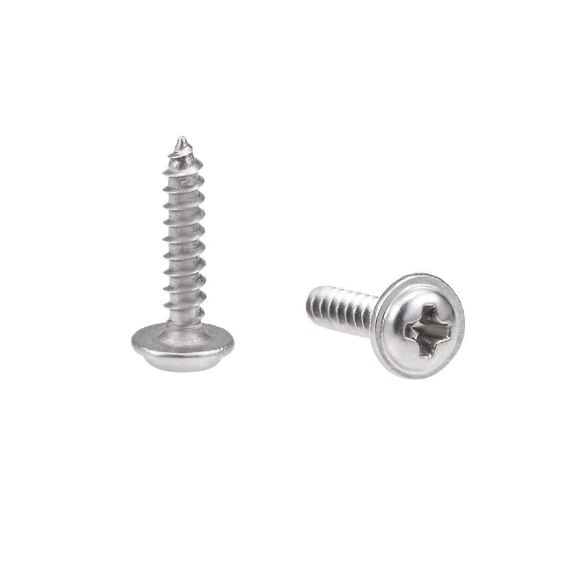 uxcell 2x10mm Self Tapping Screws Phillips Pan Washer Head Screw 304 Stainless Steel Fasteners Bolts 50Pcs