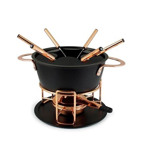 Swissmar Realp 11-Piece Cast Aluminum Fondue Set - Ideal for Melting Cheese & Chocolate Fondue, Oil & Broth Cooking - Perfect for Kitchen Collection & Wedding Gifts - 1.5 Liter / 1.58 Quarts
