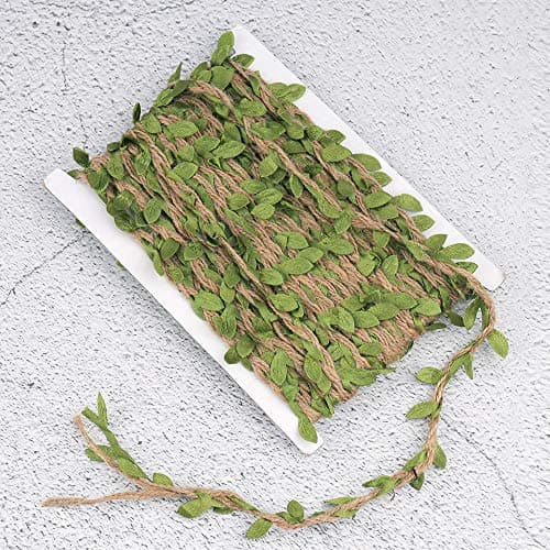 66 Feet Burlap Leaf Ribbon with Artificial Vine Green Leaves NOGAMOGA Natural Jute Twine for DIY Crafts Wedding Decoration Home Garden Artworks and Craftsneeds