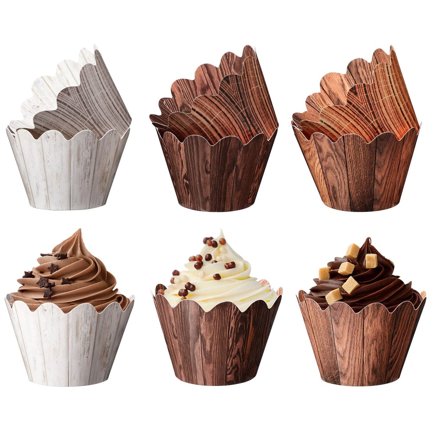 120 Pcs Wood Grain Cupcake Wrappers Woodland Cake Wrappers Woodland Theme Baby Shower Decorations Rustic Cupcake Liners Woodsy Cup Cake Holder Wraps for Boy Girl Birthday Wedding Forest Party Decor
