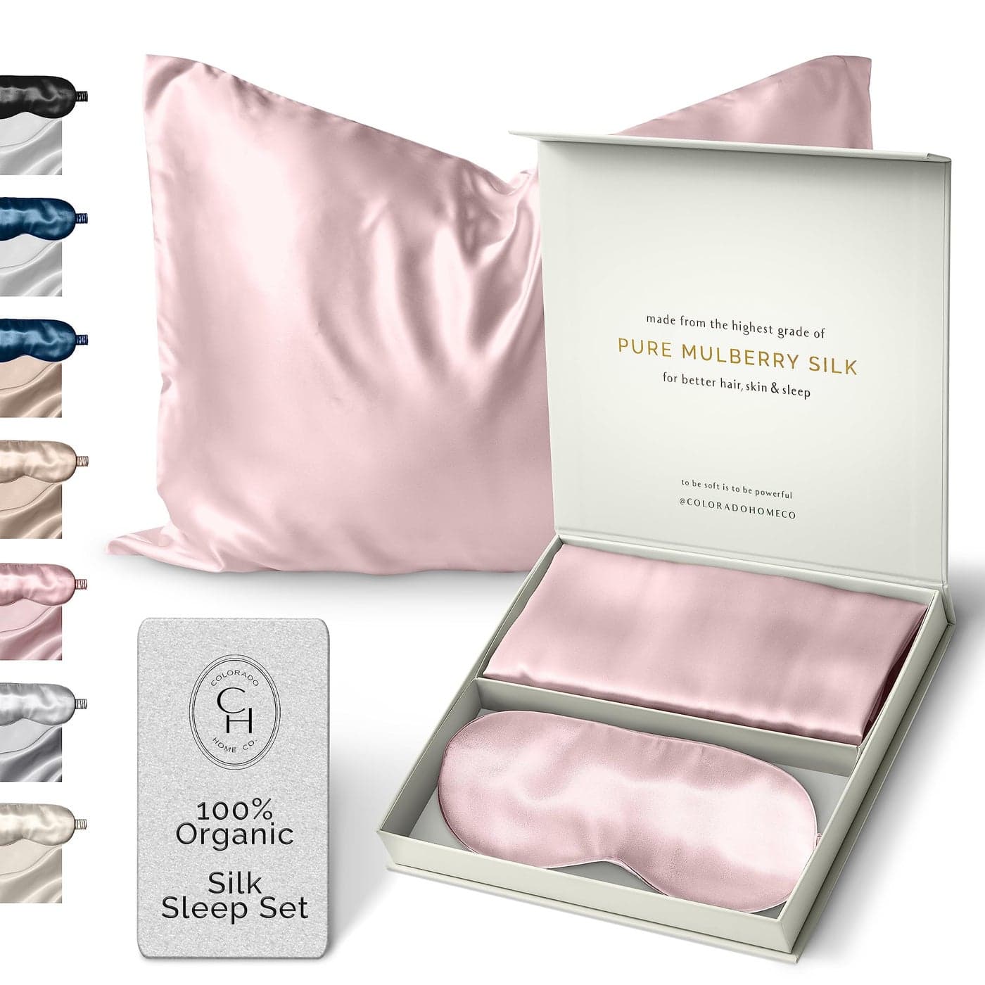 Colorado Home Co Silk Pillowcase for Hair and Skin Pink Quartz Queen Size 100 Silk Pillow Covers 20x30 Pillow Case for Acne with Eye Mask for Sleeping