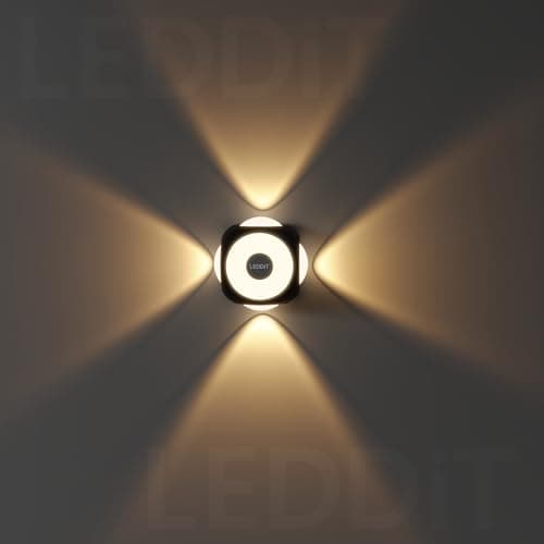 LEDDiT® 6-Watt Arc Omni 4 Way Up Down (4 Multi-Directional Glow + Front Warm White Glow) Wall Light with Aluminium IP65 Waterproof Body, Warm White, Pack of 3 (with 2 Years Warranty)