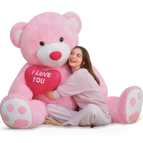 MaoGoLan Giant Teddy Bear 5ft I Love You Red Heart Big Pink Stuffed Animal Jumbo Valentines Teddy for Girlfriend Boyfriend Wife Lover Anniversary Birthday