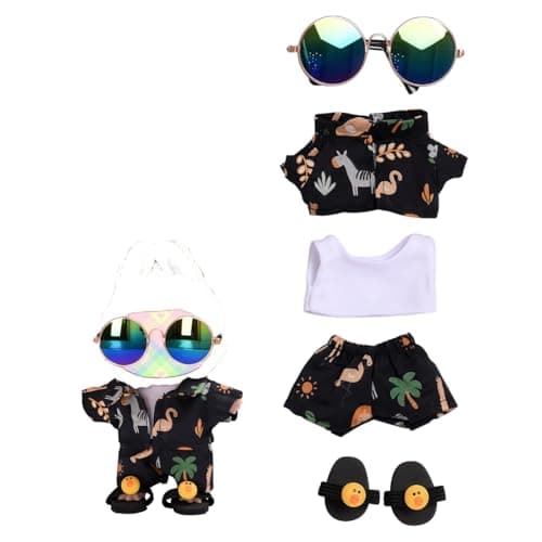 Clothes Accessories for Dolls, Stylish Kawaii Beach Suit Outfit Set 5 Pieces Suitable for 17cm Doll Suit, Casual Style Doll Clothing Set Replacement with Glasses T-Shirt Pants Shoes