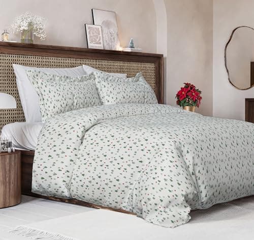 Christmas Duvet Cover Queen Size Set Extra Soft Queen Duvet Cover with 2 Pillow Shams Holiday Xmas Bedding with Zipper Closures Ties Comfy Cozy Breathable Bed Set 90 x 90 Christmas Trees