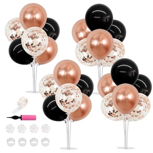 TONIFUL 4 Set Rose Gold and BlackBalloon Centerpieces for TableBalloon Stand Kit for Bridal ShowerClass of 2026 GraduationWeddingHot Girl Party DecorationRetirementBirthday Decorations for Women