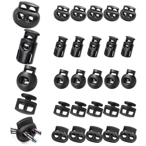CooBigo 25pcs Plastic Spring Cord Locks for Drawstring Paracord Toggle Stopper Clasp Elastic Shoeslace Lock Sweatpants Hoodie String Clips Gloves String Lock