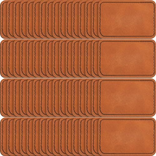 Dunzy 60 Pcs Leather Hat Patches Blank Leatherette Hat Patch with Adhesive Rectangle Laserable Leatherette Patch for Hats Custom Fabric Sew Laser Engraving DIYKhaki35 x 25 Inch