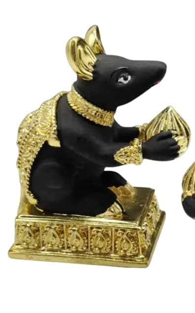 SajShrungar Mushak Idol for Ganpati Pooja BlackGold Metal Gauri Ganpati Festival Decoration AccessoriesGanpati JewelleryGanpati Sajavat Material ItemMushakraj Large
