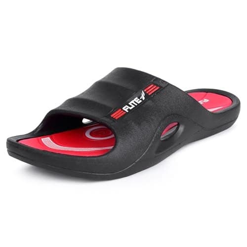 FLITE Men's Slides/SlipperS for Boys/Flip Flop (Red-Black, 7)
