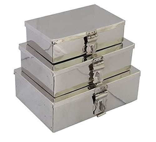 GvanyS Stainless Steel Storage BoxesCash Peti Pooja PetiOrganizer Vanity Box Safe Locker Box Set of 3 pieces 7 8 and 9 Storage Box Steel