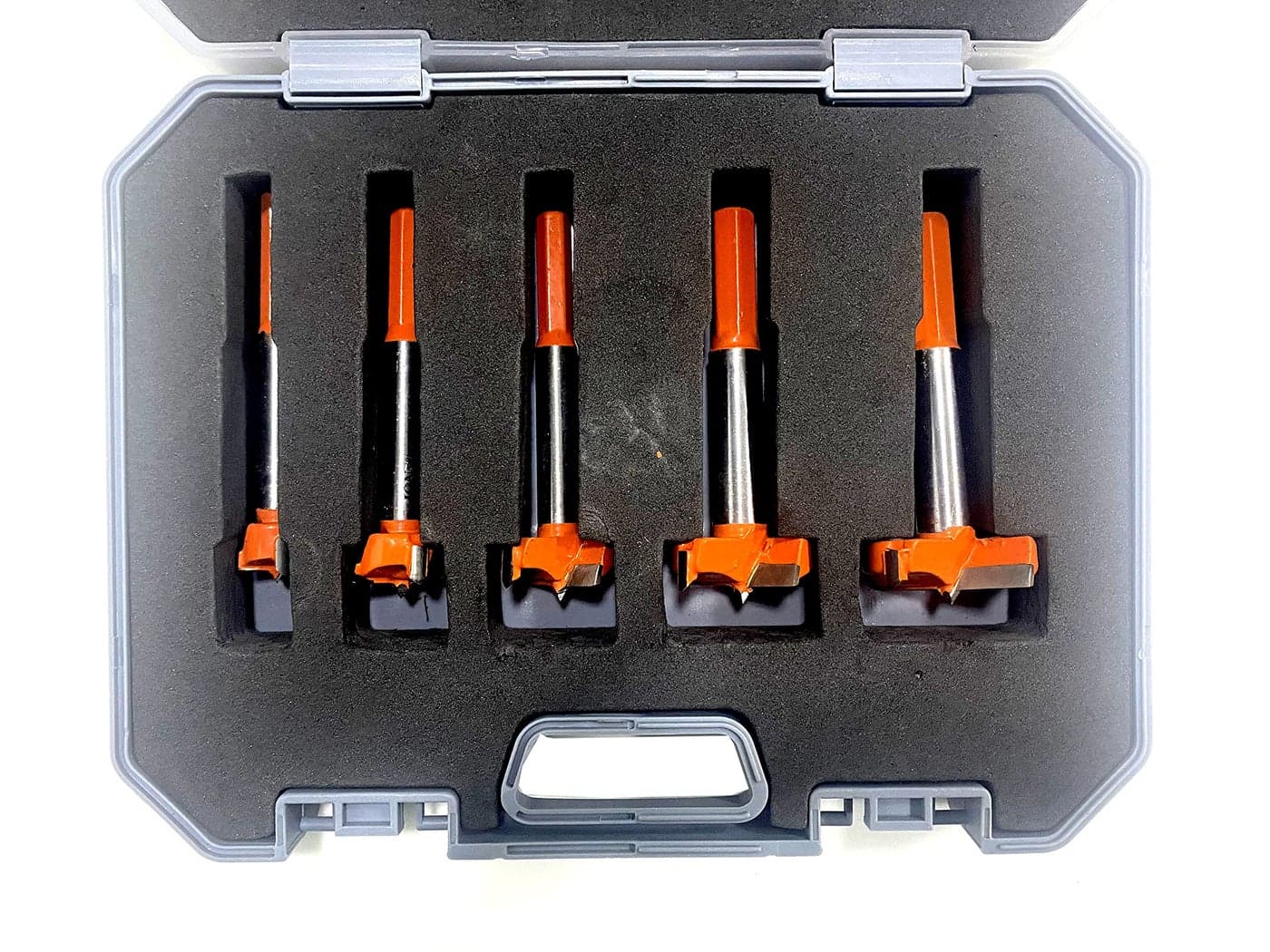 Jon Bhandari Tools Hinge Boring Forstner Drill Bit Set – Carbide Tipped Steel Bits for Wood, Plywood & Woodworking – Clean Cutting Drill Bit Kit with Carry Case (Sizes: 15mm, 20mm, 25mm, 30mm, 35mm)