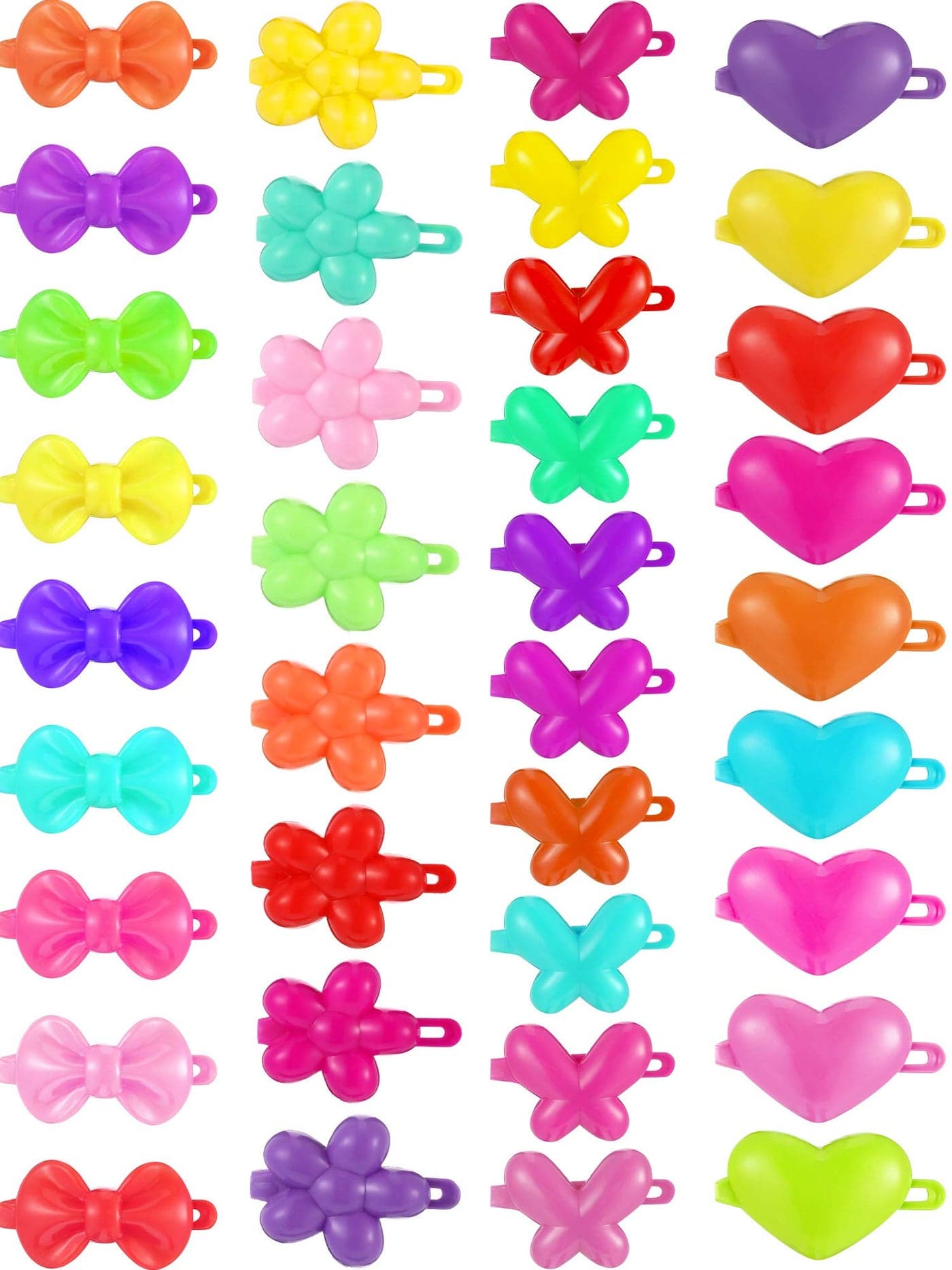 WILLBOND 100 Pieces Girls Hair Barrettes Self Hinge Plastic Clip Toddler Kids Baby 80s 90s Clip Colorful Cute Cartoon Hair Pin AccessoriesButterfly Plum Blossom Bow Heartshaped