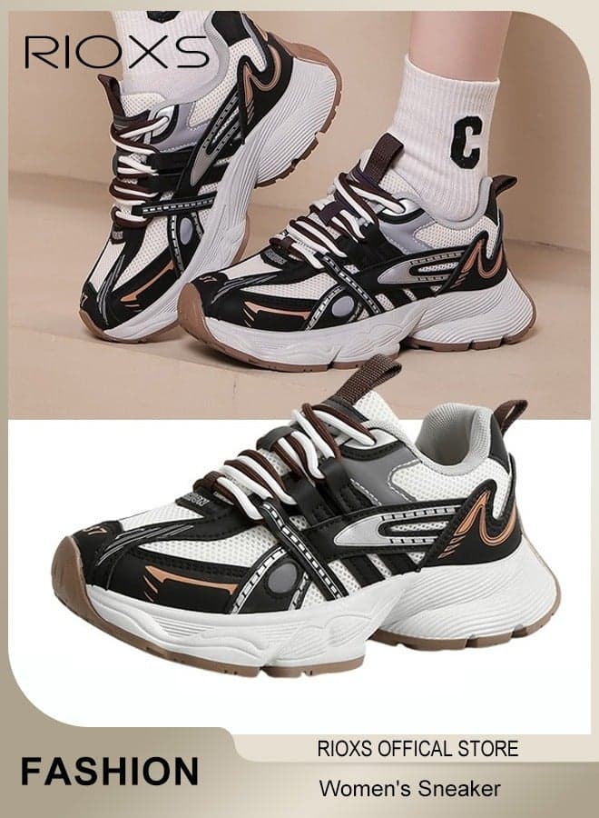Women's Sports Shoes, Chunky Trainers for Female, Mesh Breathable Platform Sneakers, Ladies Low Top Sneaker, Fashion Casual Athlesiure Shoes, Non-slip Fitness Shoes, Trendy Dad Shoes, Lightweight Shoes for Jogging Walking Running, Black Athletic Shoe Womens Tennis Shoes